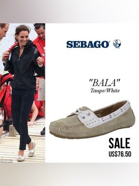 Sebago Beige and White Suede Boat Shoes